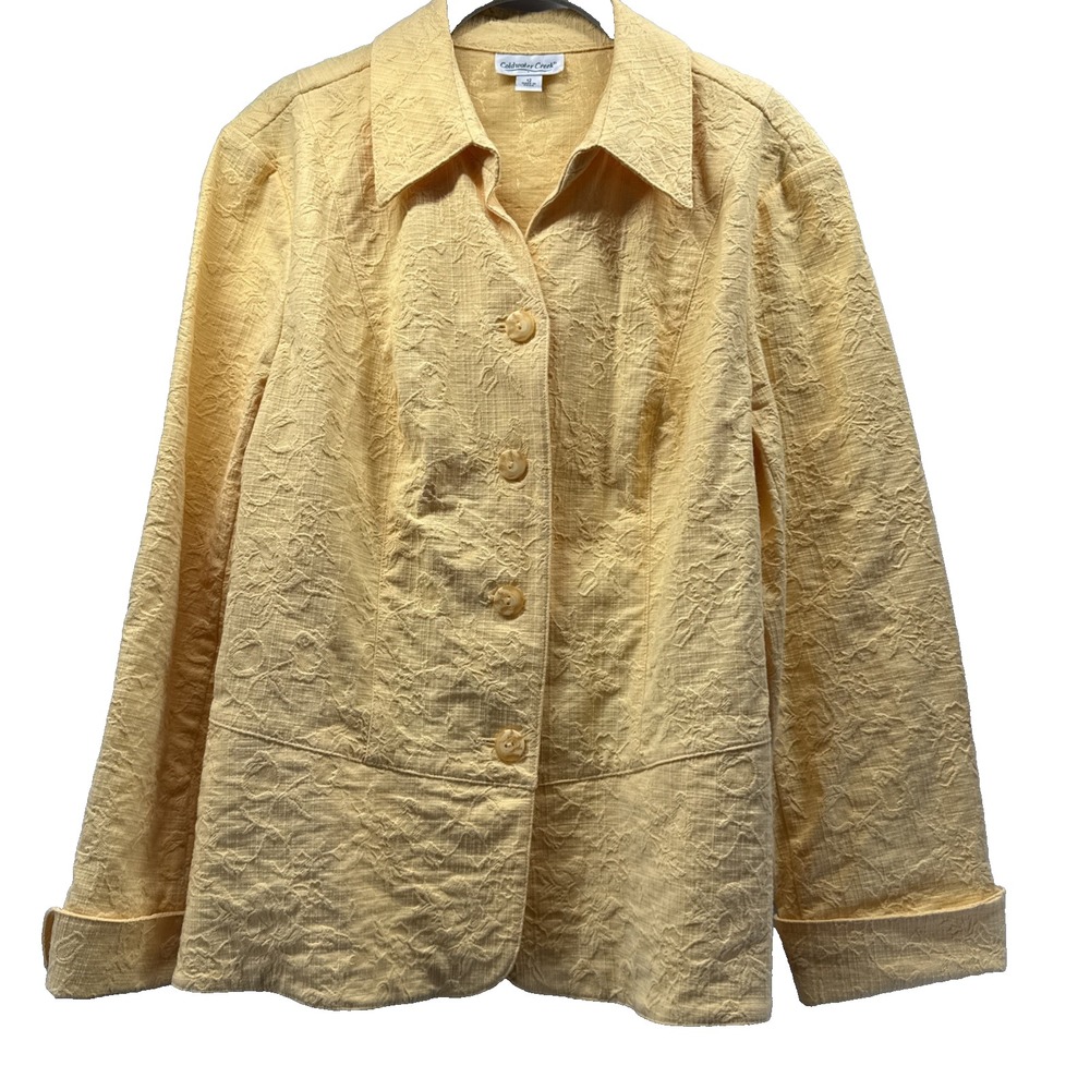 Coldwater Creek Womens Jacket Size 12 Solid Yellow Button Up Collared 3/4 Sleeve